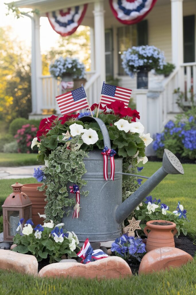Patriotic Watering Can Floral Display