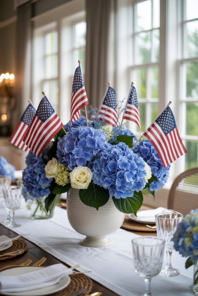 Blue Hydrangea Flag Centerpiece