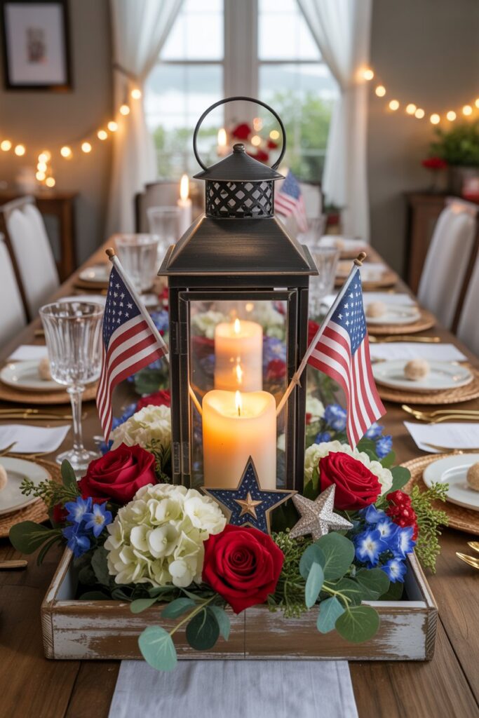 Lantern and Flag Table Centerpiece