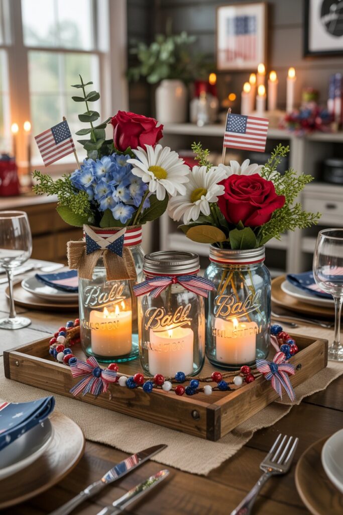 Mason Jar Candle Trio Centerpiece