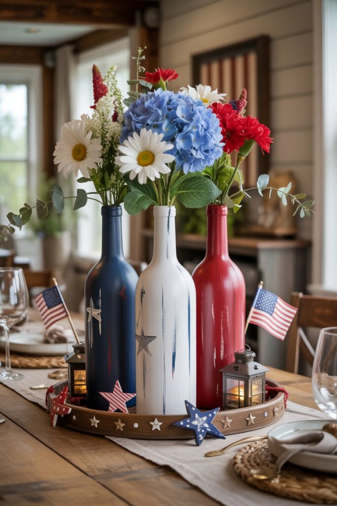 Painted Wine Bottle Centerpiece