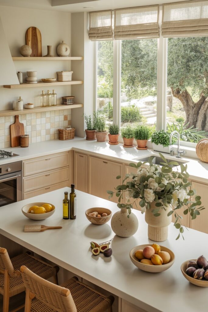Summer Kitchen with Light Wood Cabinets