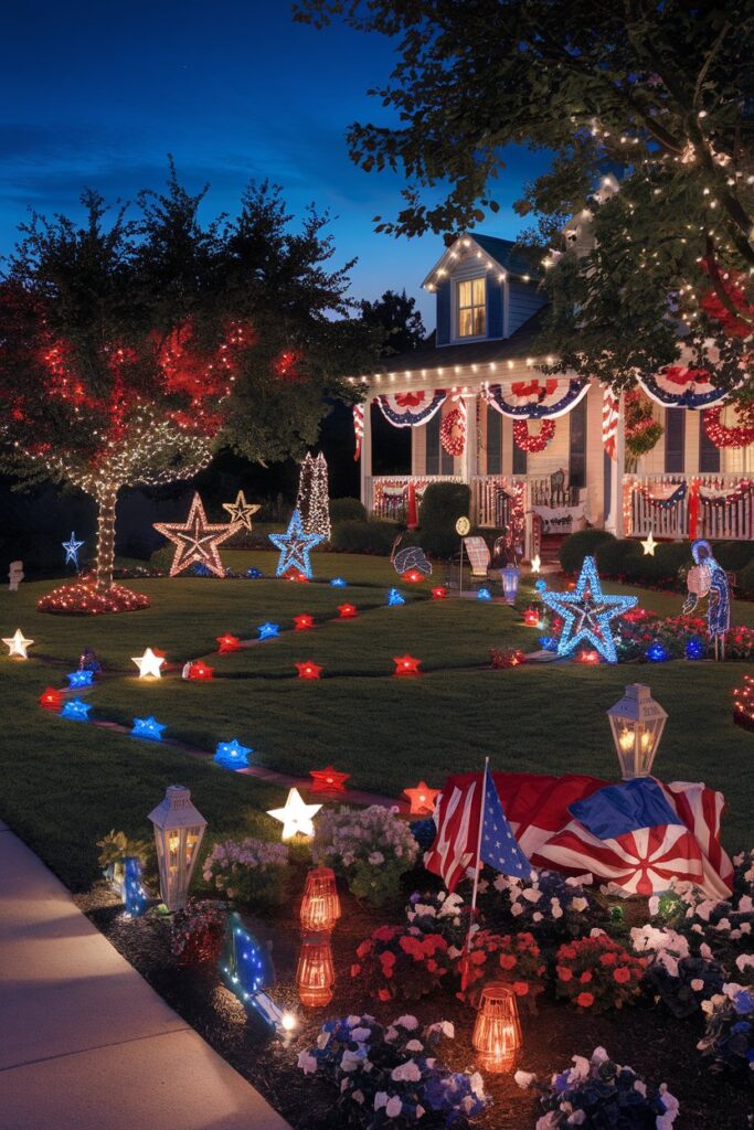 Illuminated 4th of July Lawn Display