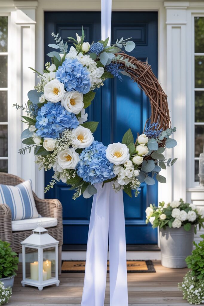 Elegant Blue and White Summer Wreath