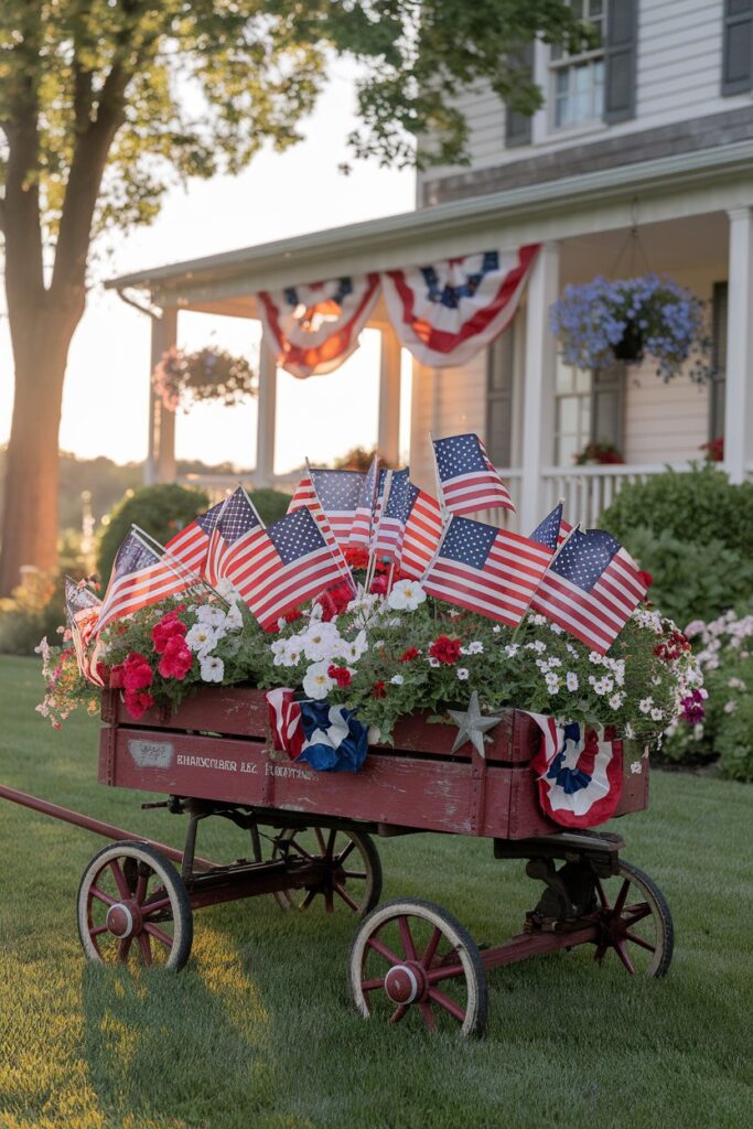 Vintage Red Wagon Flag Arrangement