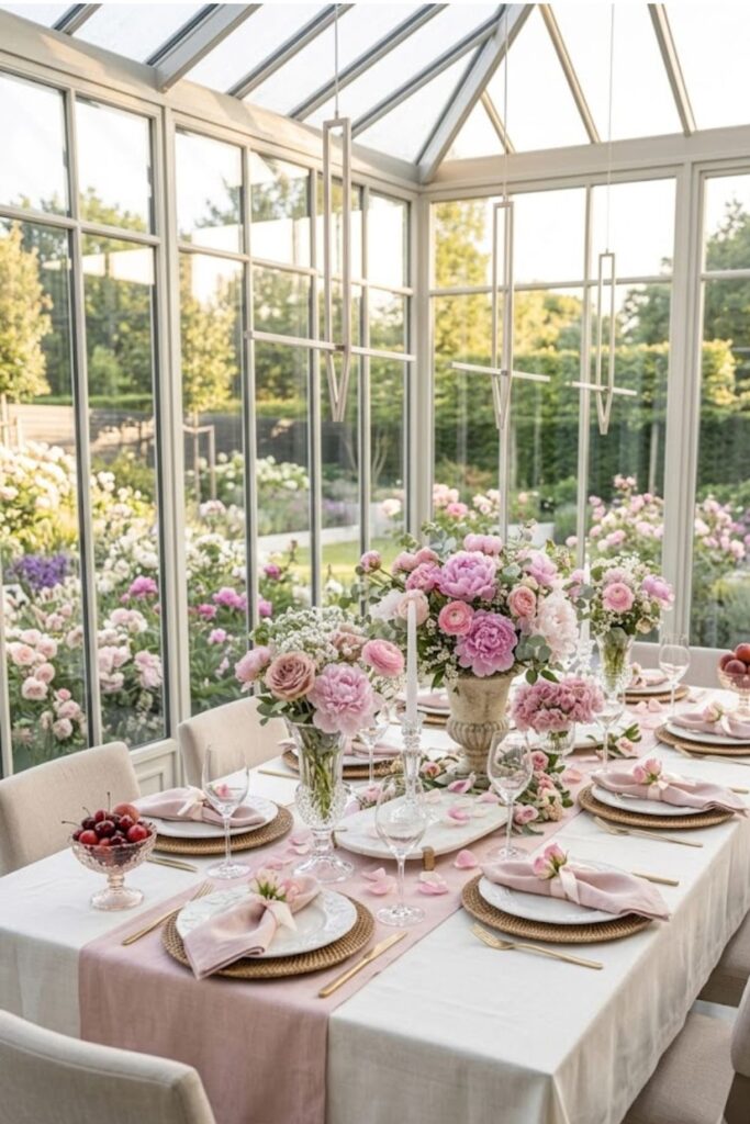 Pink Peony and Rose Tablescape