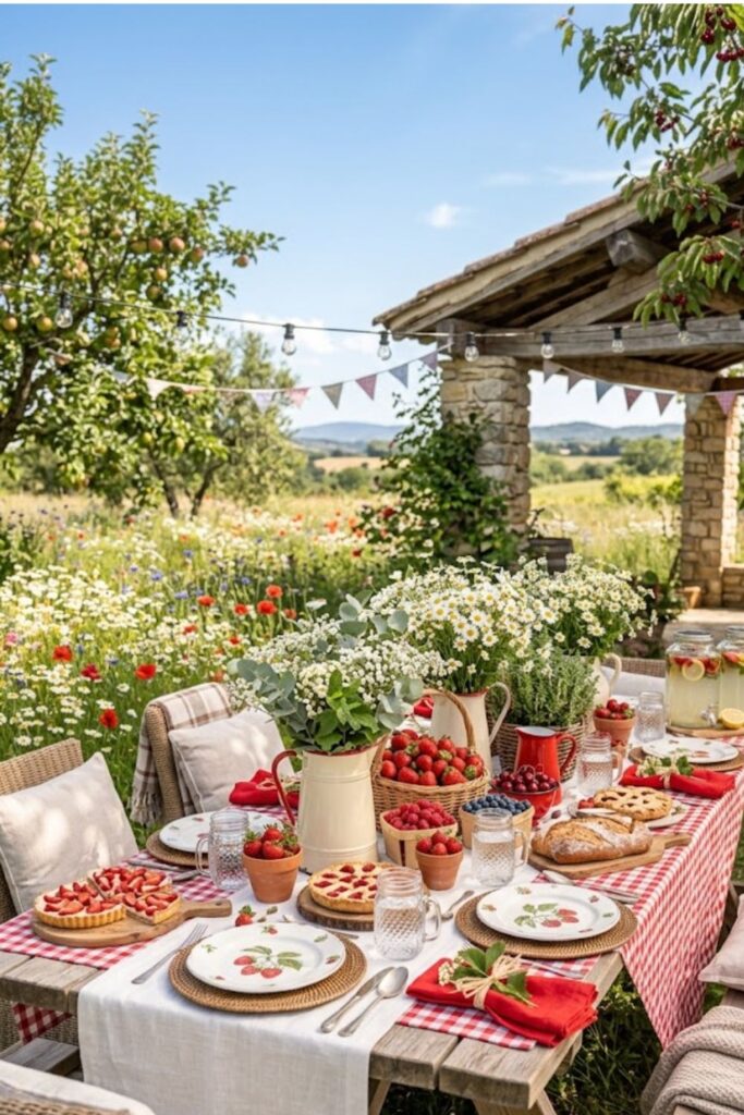 Strawberry Picnic Summer Tablescape