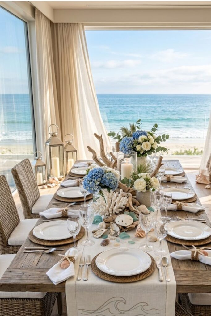 Coastal Driftwood and Seashell Tablescape