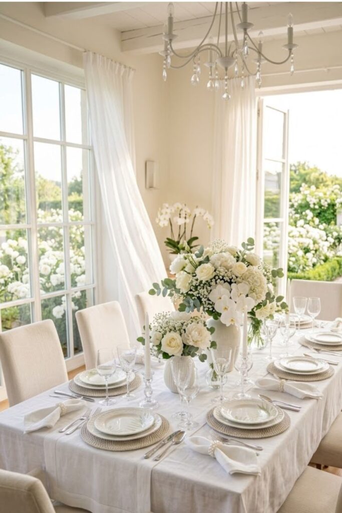 Elegant White Linen Summer Table