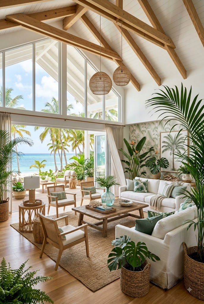 Tropical Beach House Decor with Palm Leaf Accents