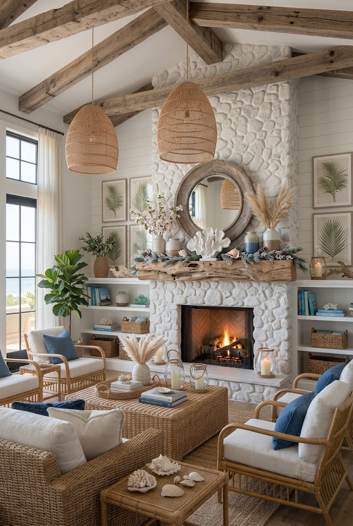Beach House Fireplace Styled for Every Season
