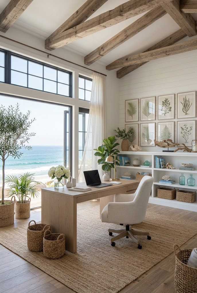 Coastal-Inspired Home Office with Ocean Views
