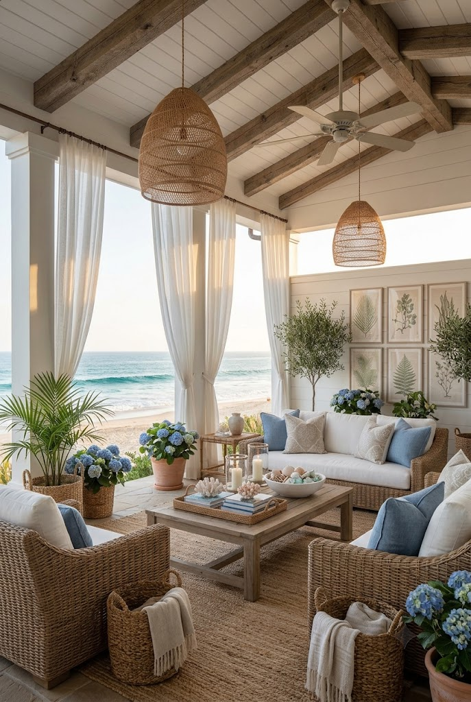 Relaxing Covered Porch with Coastal Lounge Seating