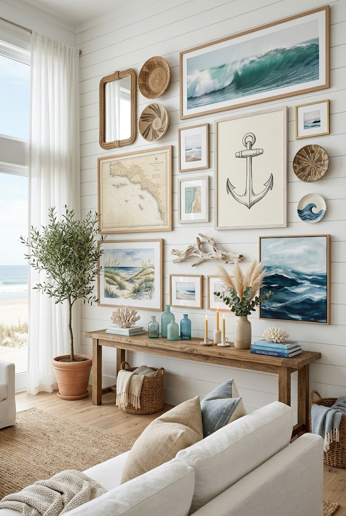 Coastal Gallery Wall Featuring Ocean Artwork