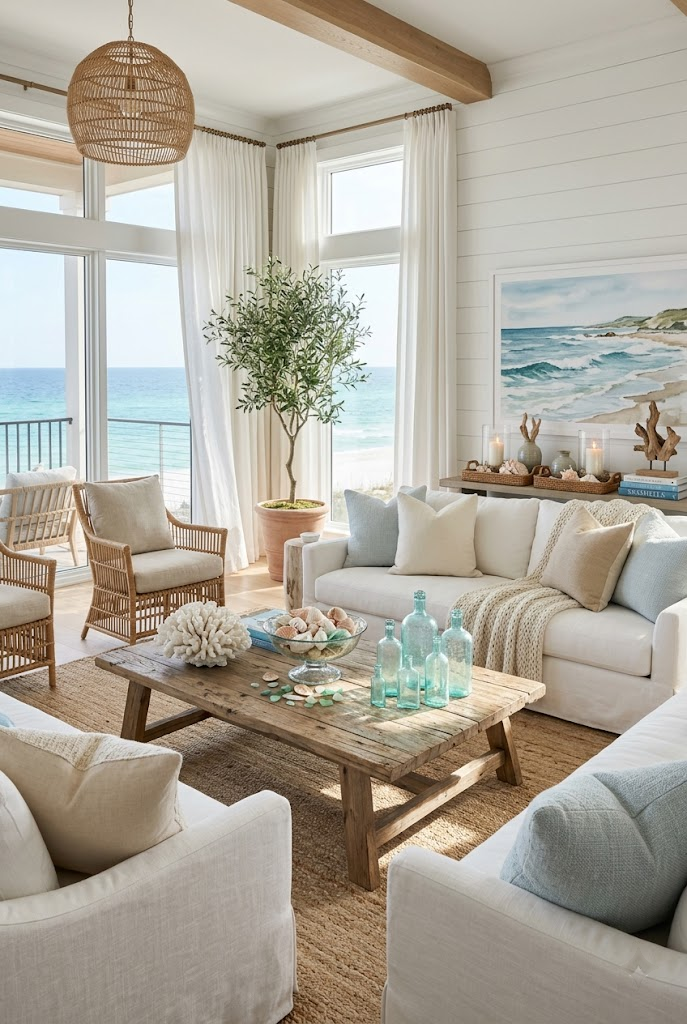 Decorating with Seashells, Coral, and Glass Bottles