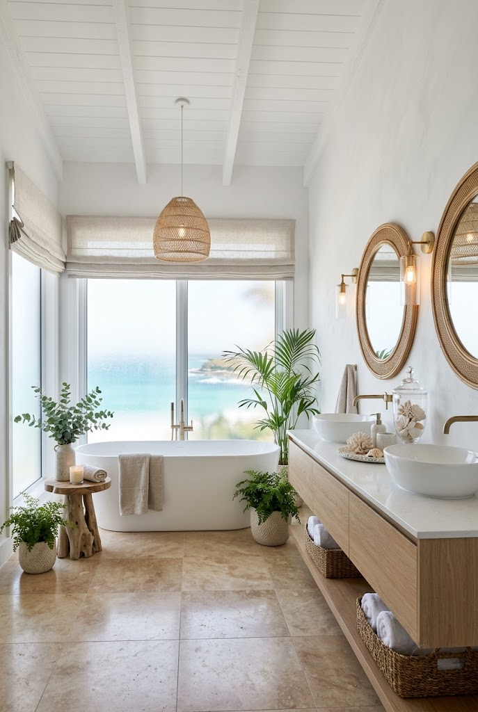 Spa-Like Coastal Bathroom with Seashell Decor