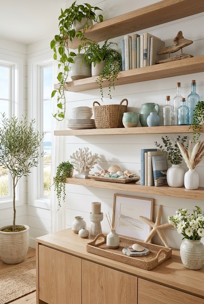 Open Shelving Styled with Coastal Accessories