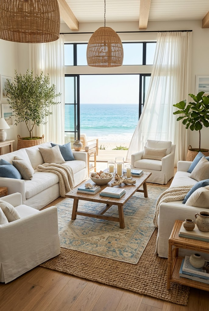 Layered Natural Fiber Rugs for Coastal Warmth