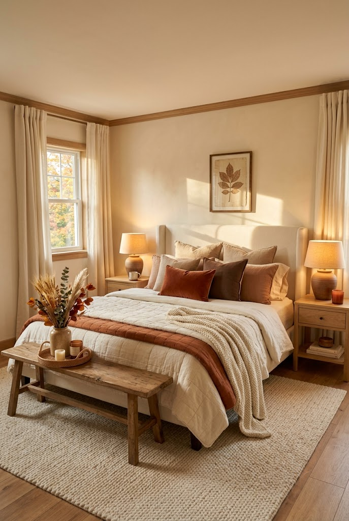 Cream and Rust Fall Bedroom