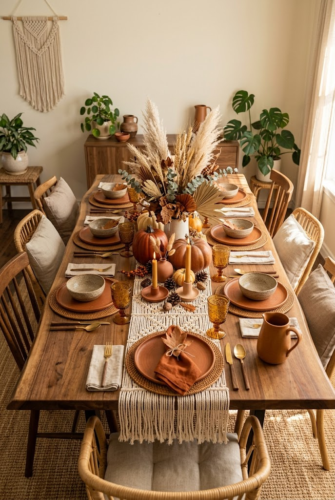 Boho Fall Table with Earthy Tones