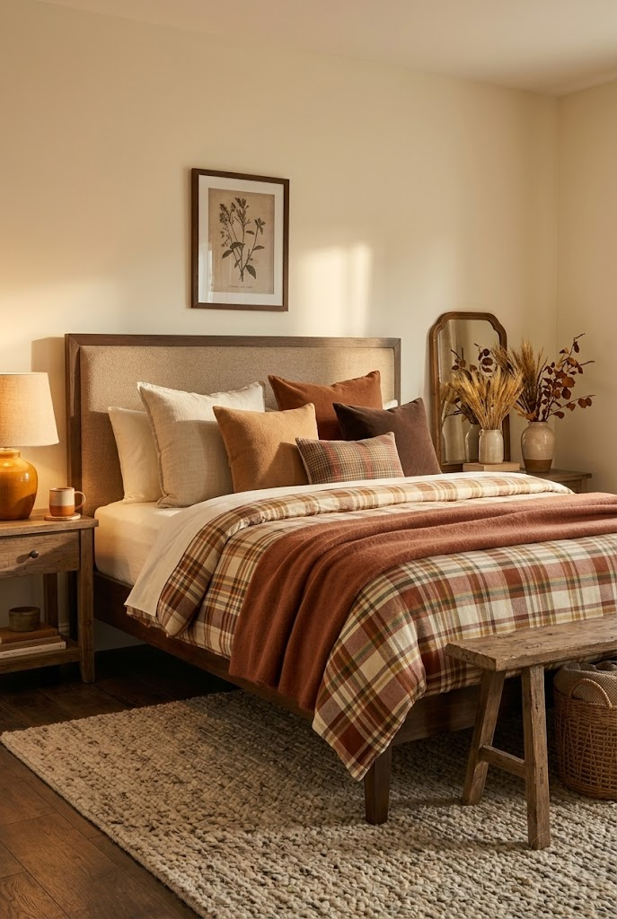 Fall Bedroom with Plaid Bedding