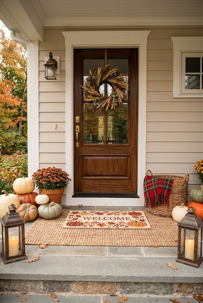Fall Porch with Layered Doormats
