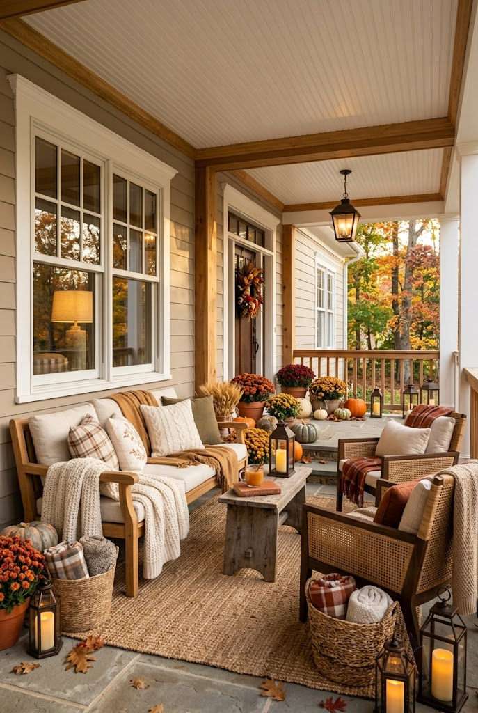 Cozy Fall Porch Seating Area