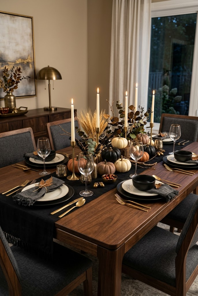 Elegant Black and Gold Fall Table Setting