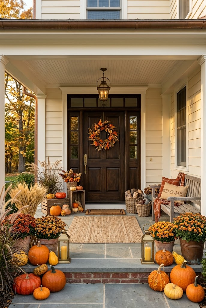 Orange and Gold Fall Porch Decor