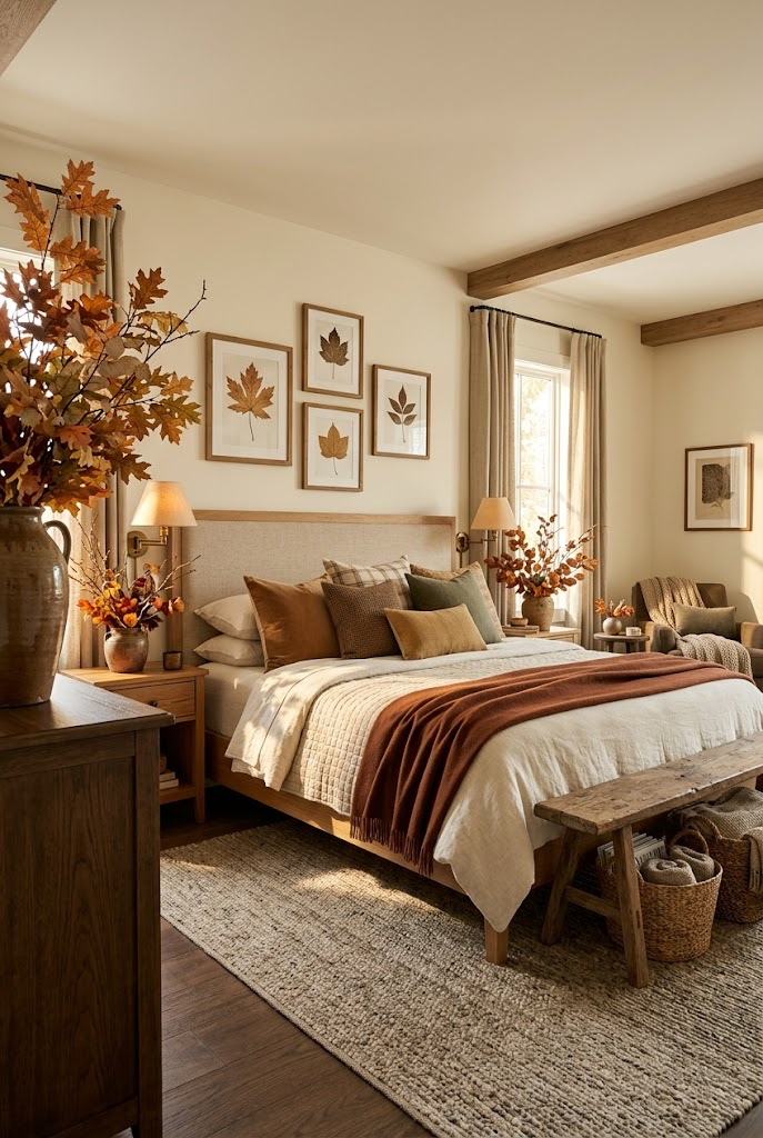Fall Bedroom with Autumn Foliage