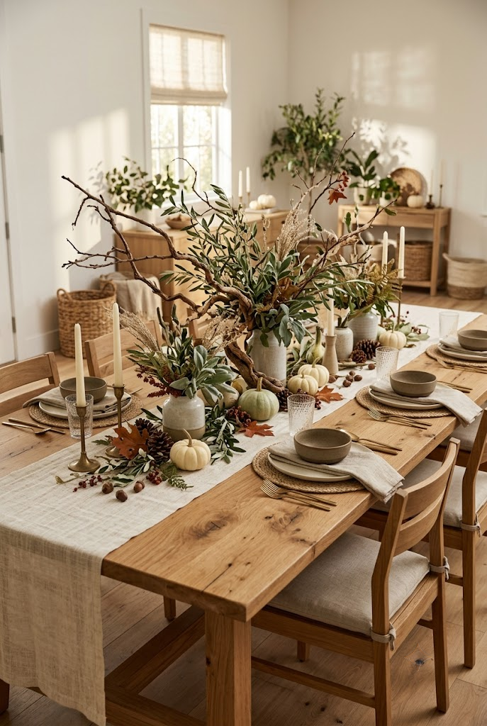 Natural Fall Table with Branches and Greenery