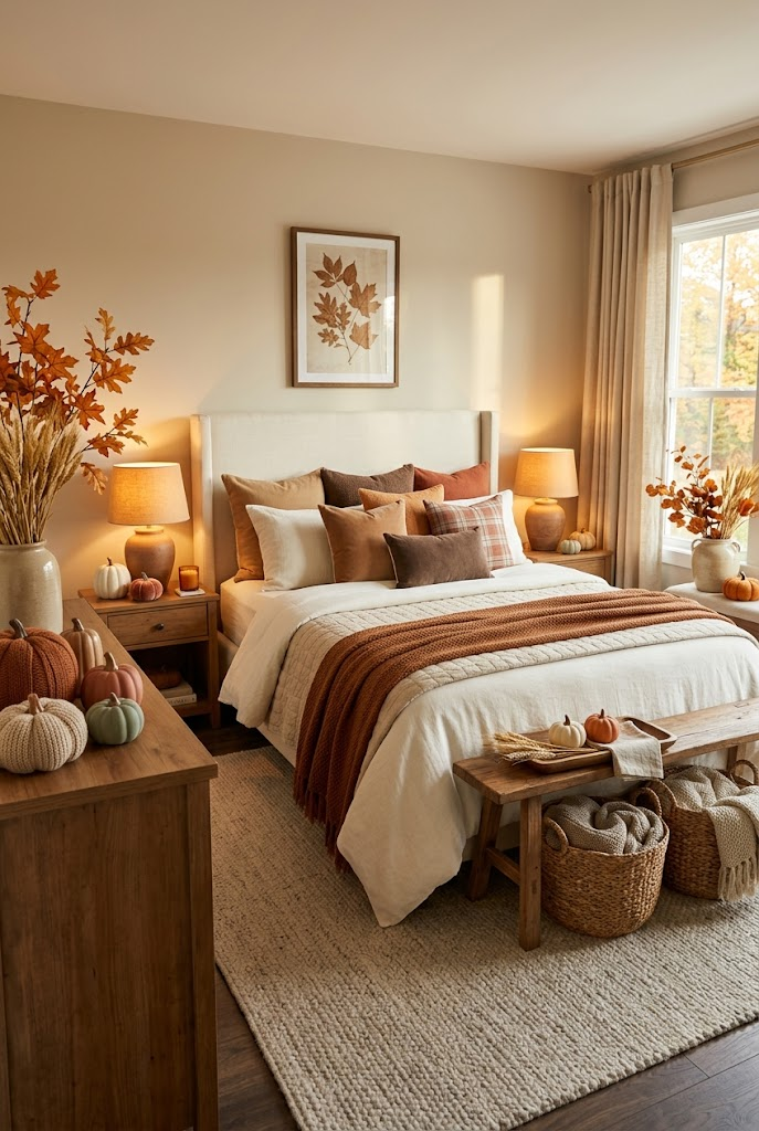 Fall Bedroom with Pumpkin Decor