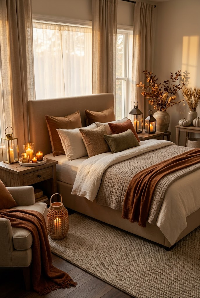 Fall Bedroom with Candles and Lanterns