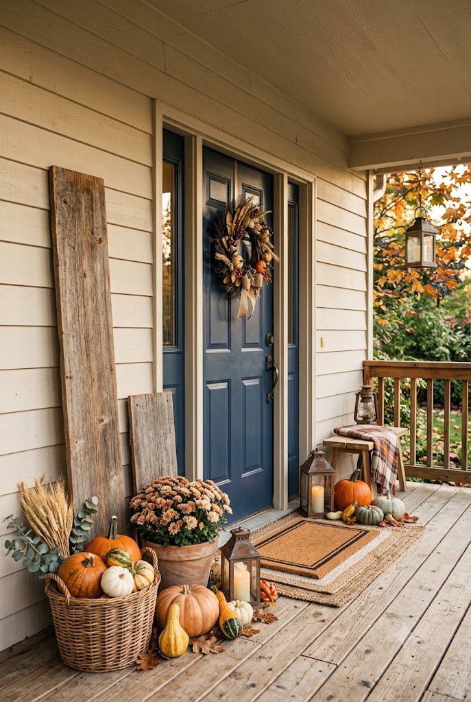 Fall Porch with Wooden Signs and Seasonal Messages