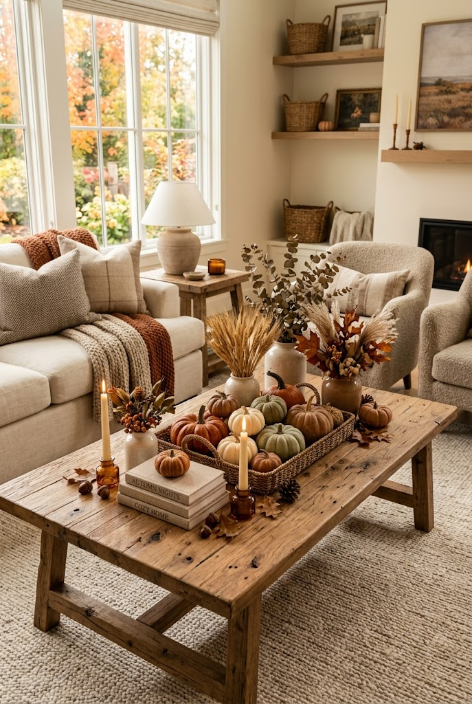 Fall Coffee Table Decor with Pumpkins