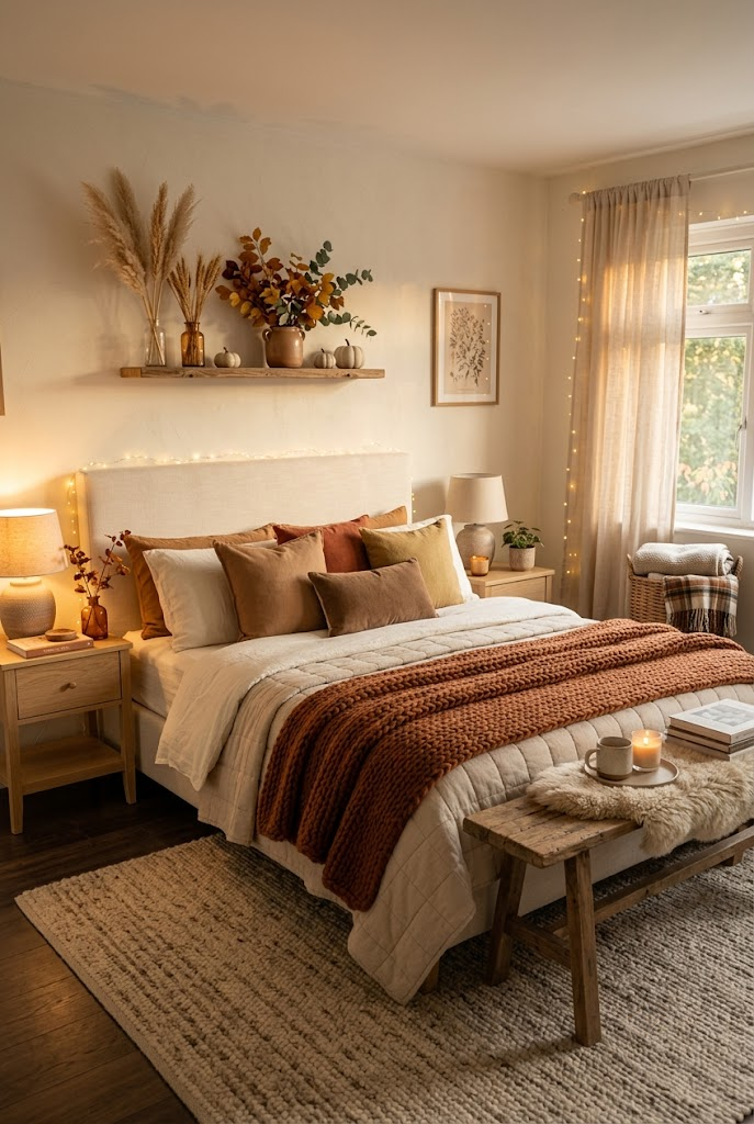 Fall Bedroom with String Lights