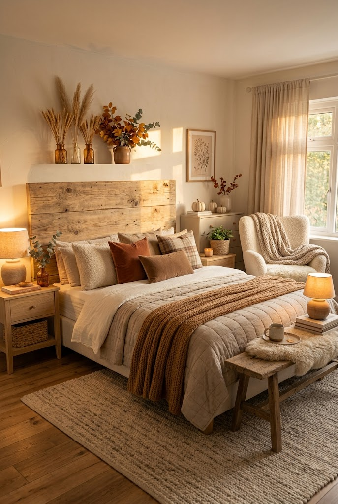Fall Bedroom with a Rustic Headboard