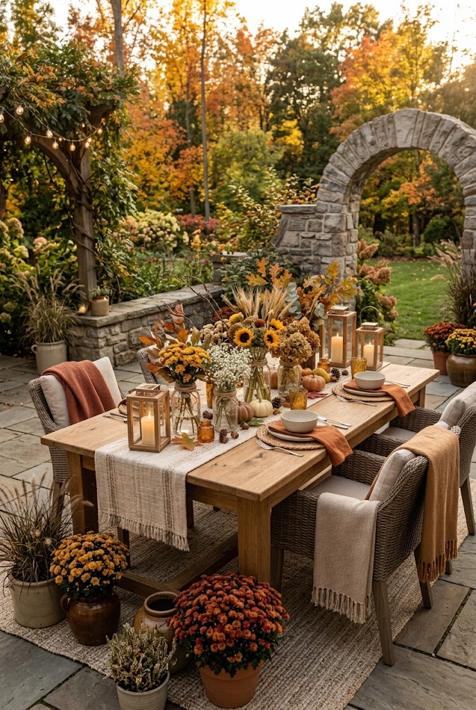Fall Table Decor with Mason Jars and Flowers