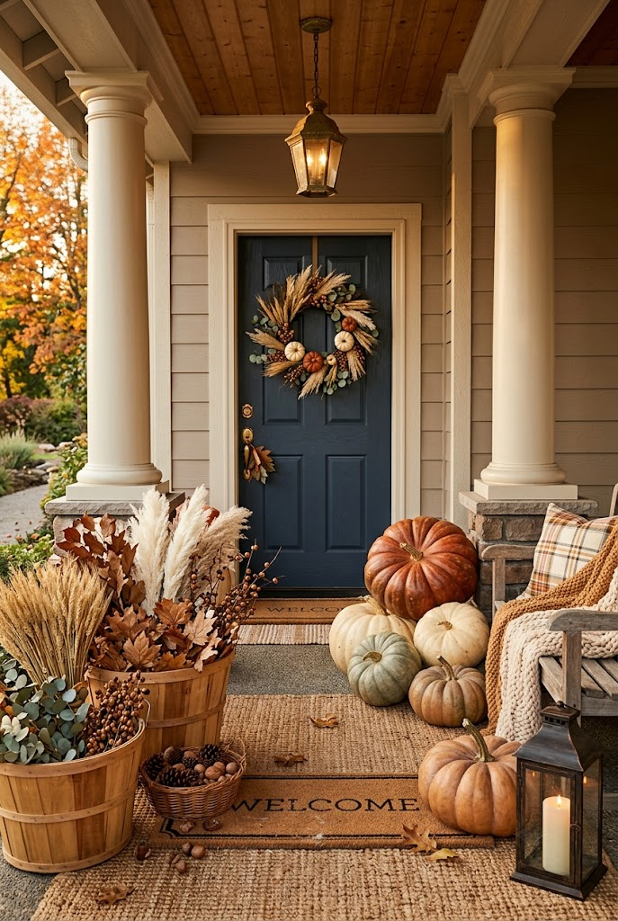 Fall Porch with Oversized Pumpkins