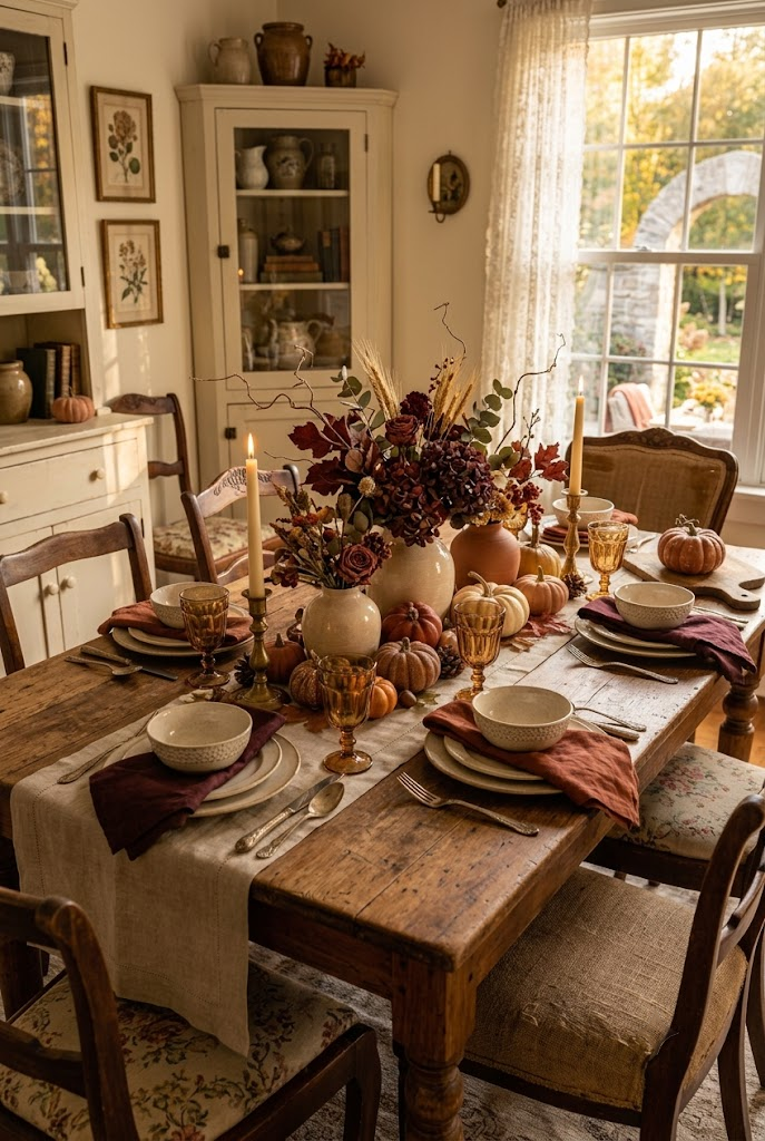 Burgundy and Rust Fall Table Decor