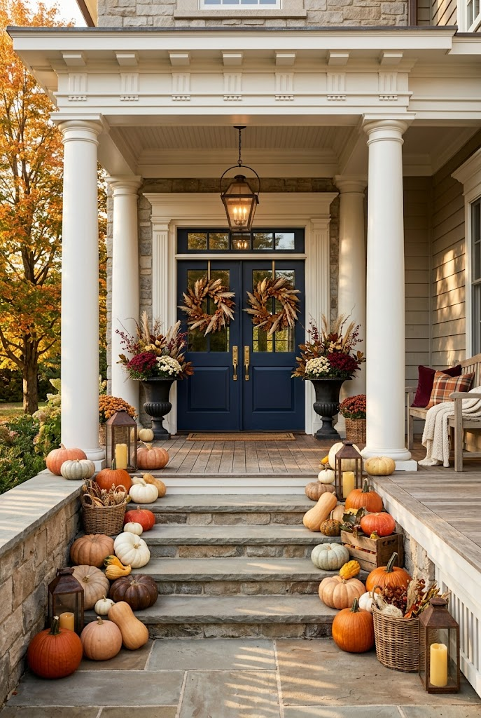Fall Porch Decor for a Large Front Entrance