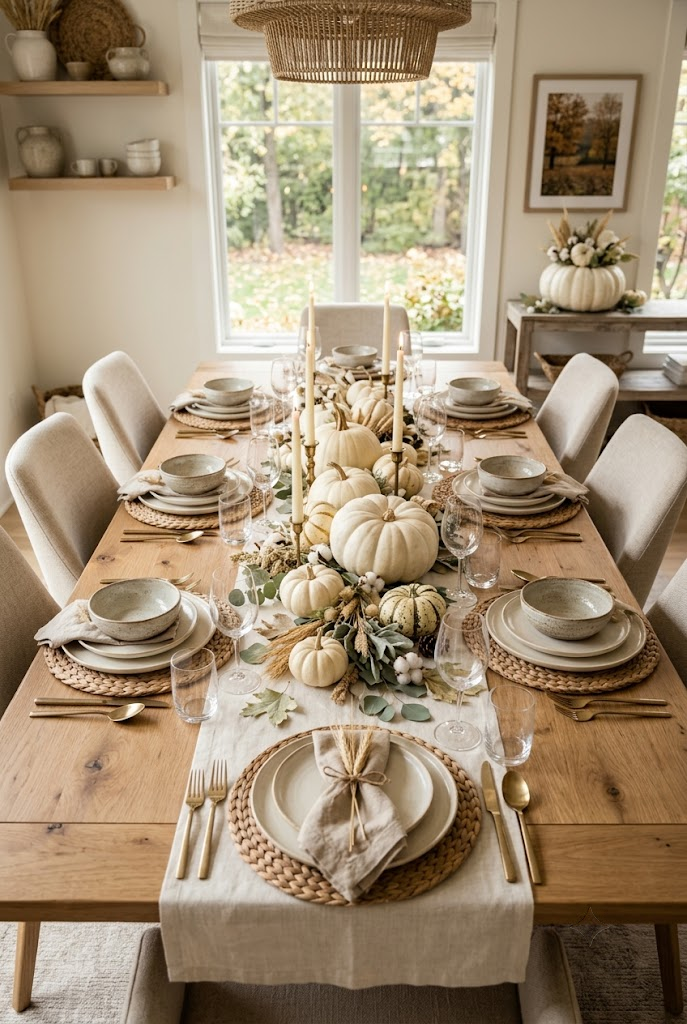 White Pumpkin Fall Table Decor