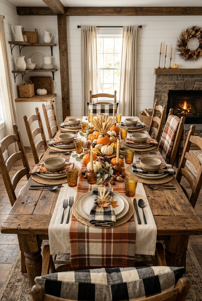 Plaid and Buffalo Check Fall Table Setting