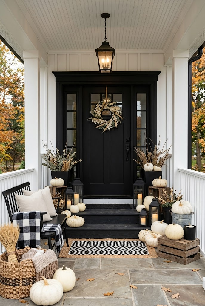 Black and White Fall Porch Decor