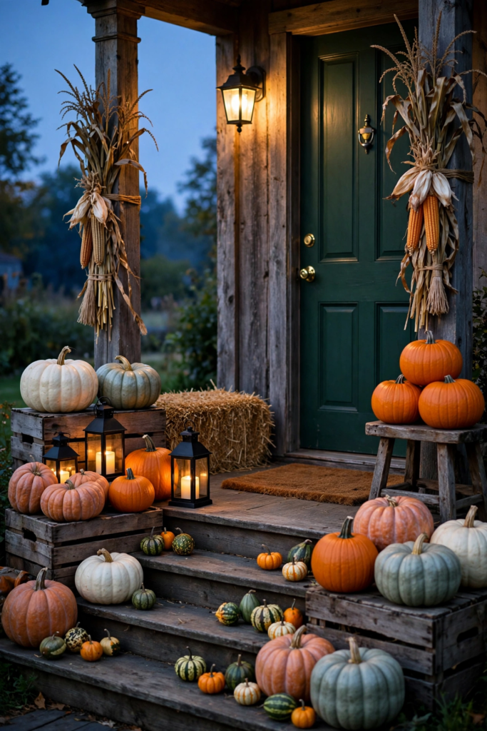 Front Porch Pumpkin Cluster Display