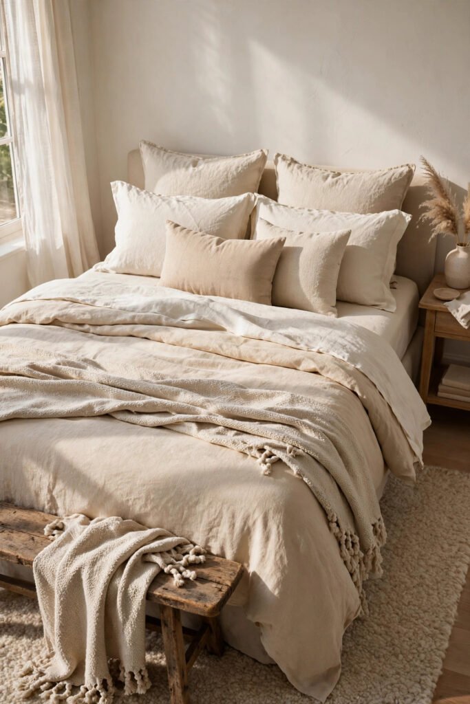 Layered Linen Bed in Soft Beige
