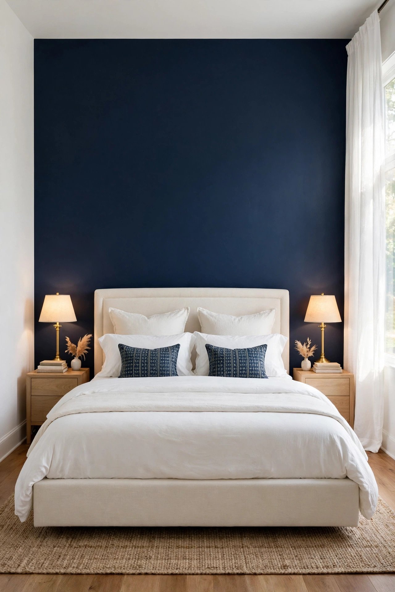 Navy Blue Accent Wall Behind the Bed