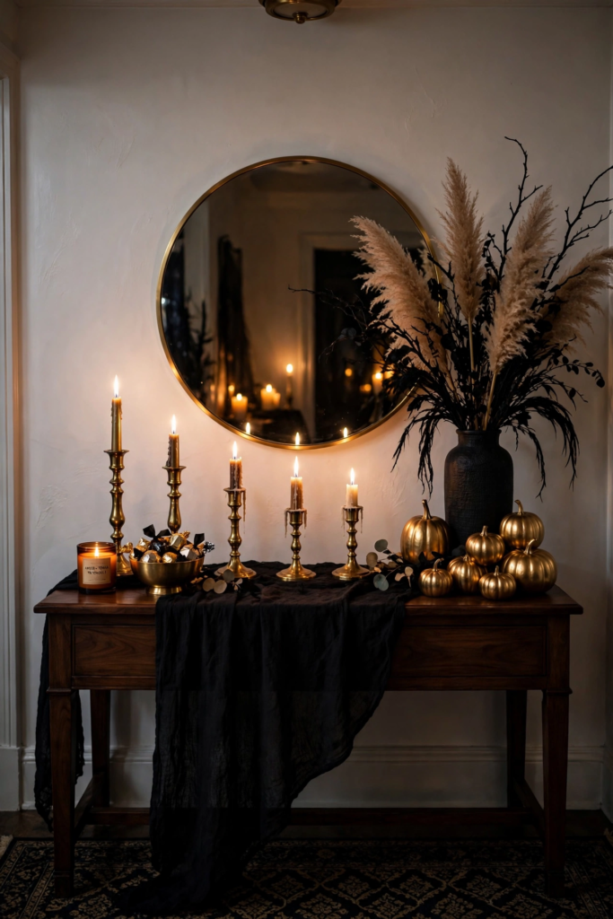Black and Gold Entryway Foyer Styling