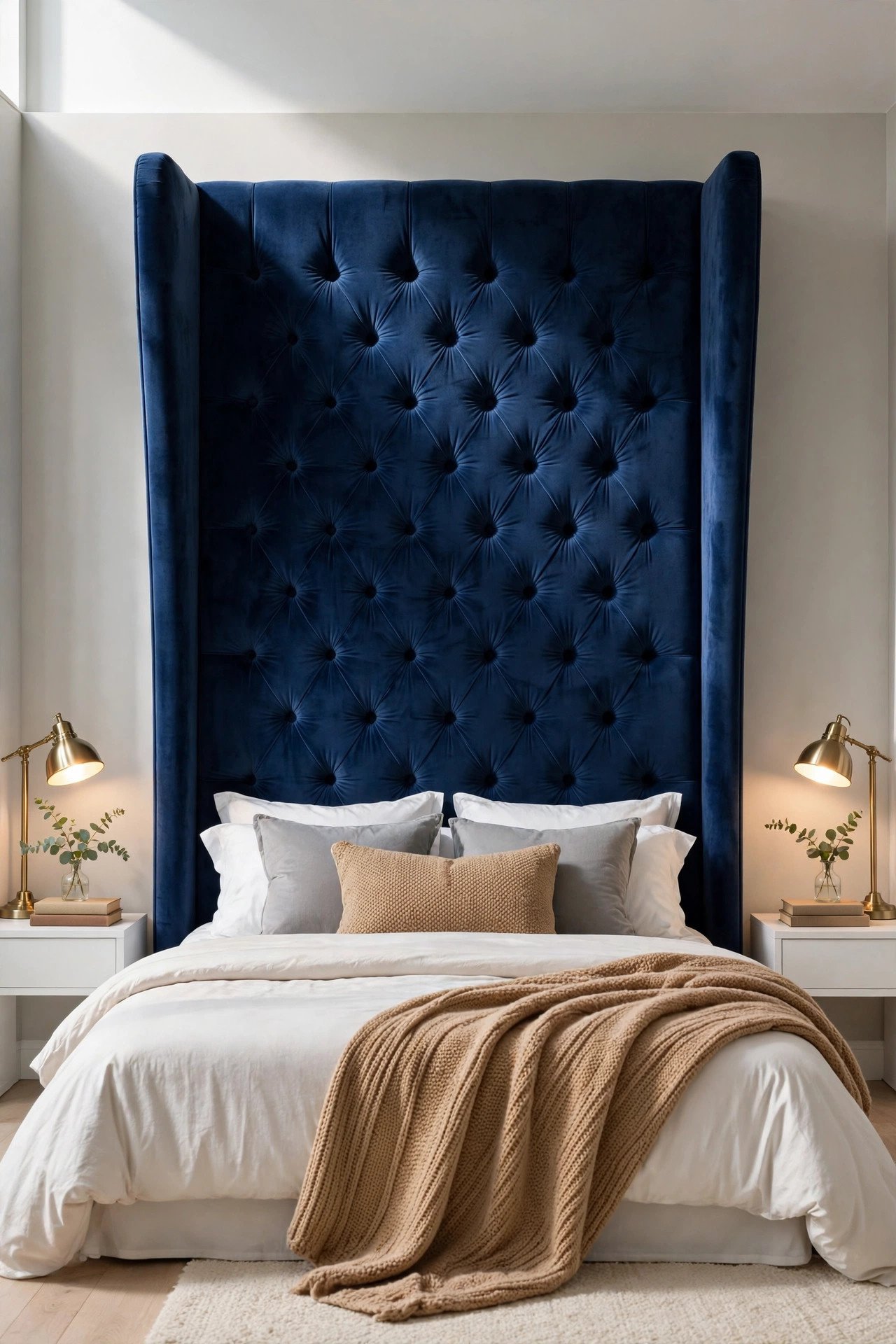 Navy Blue Upholstered Headboard Statement