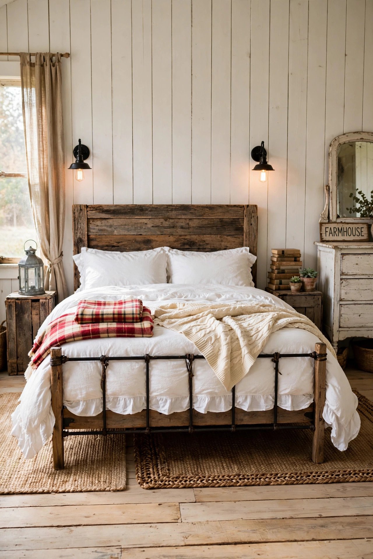 White and Wood Farmhouse Bedroom